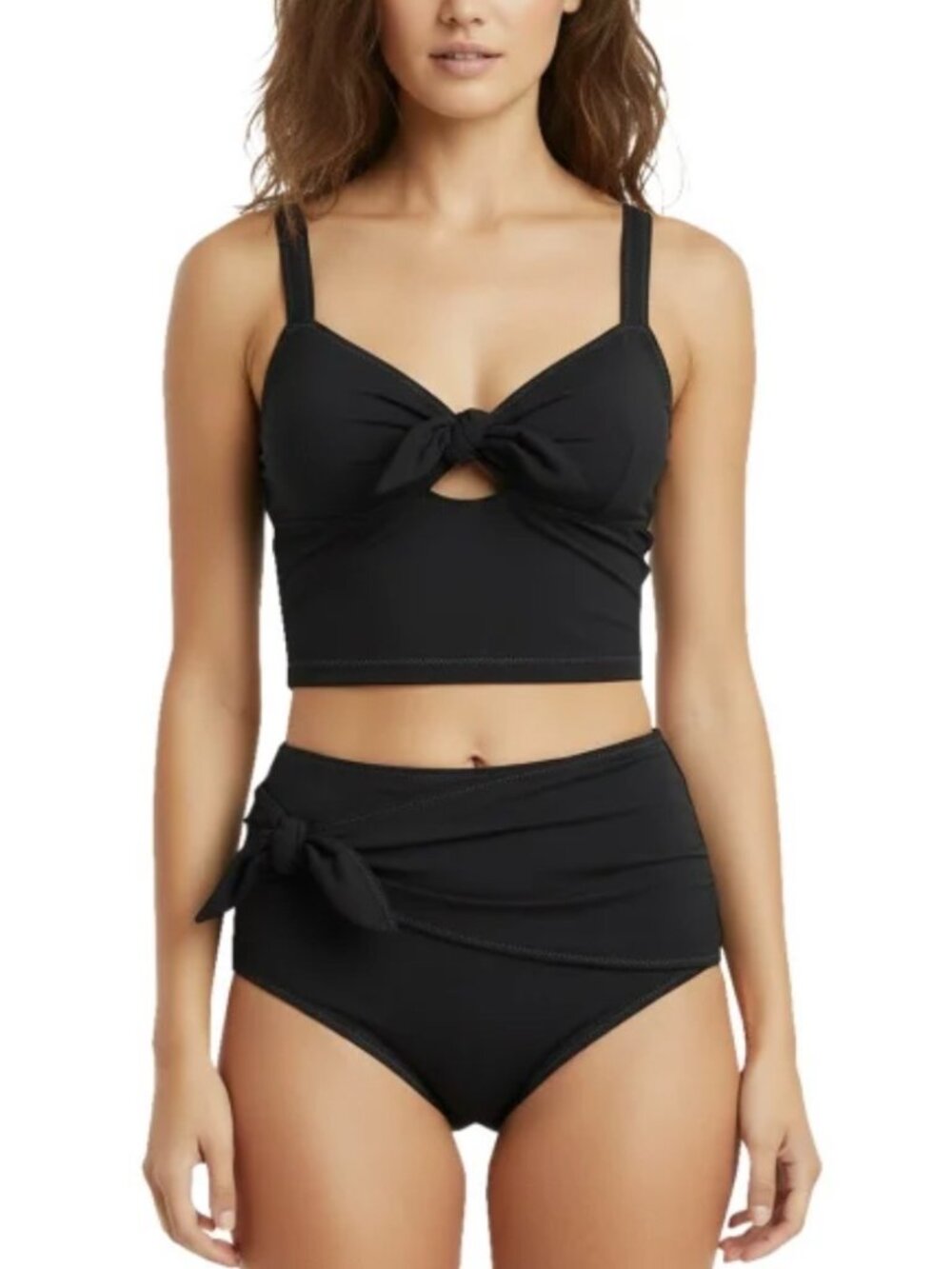 Tahari Black 2-Piece Floral Tankini Swim Set